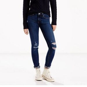 Levi's 711 Dark Wash Distressed Skinny Jeans
